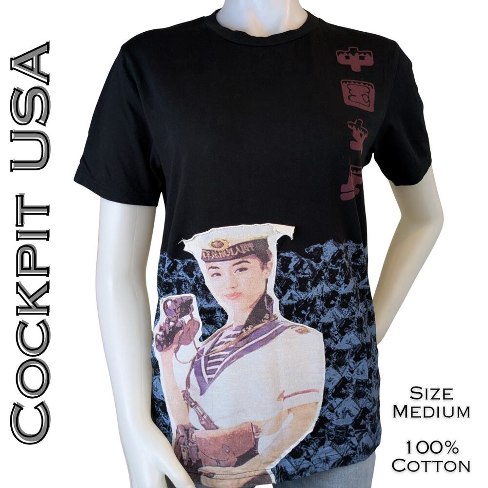 Cockpit USA Womens Graphic Tee Medium Chinese Navy Sailor Appliqué Streetwear